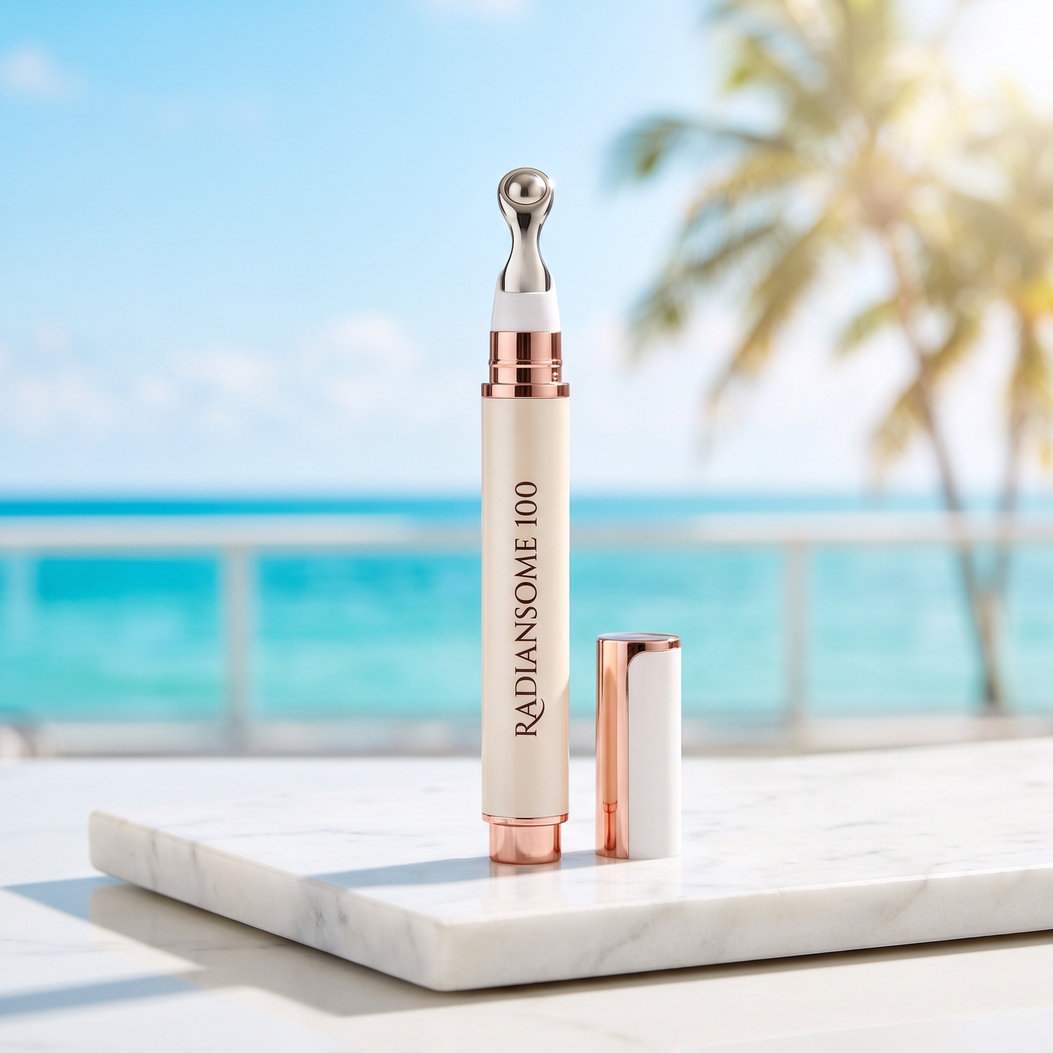 RADIANSOME100 Microfluidizer Concentrate pen applicator with cooling roller tip in bright Miami light